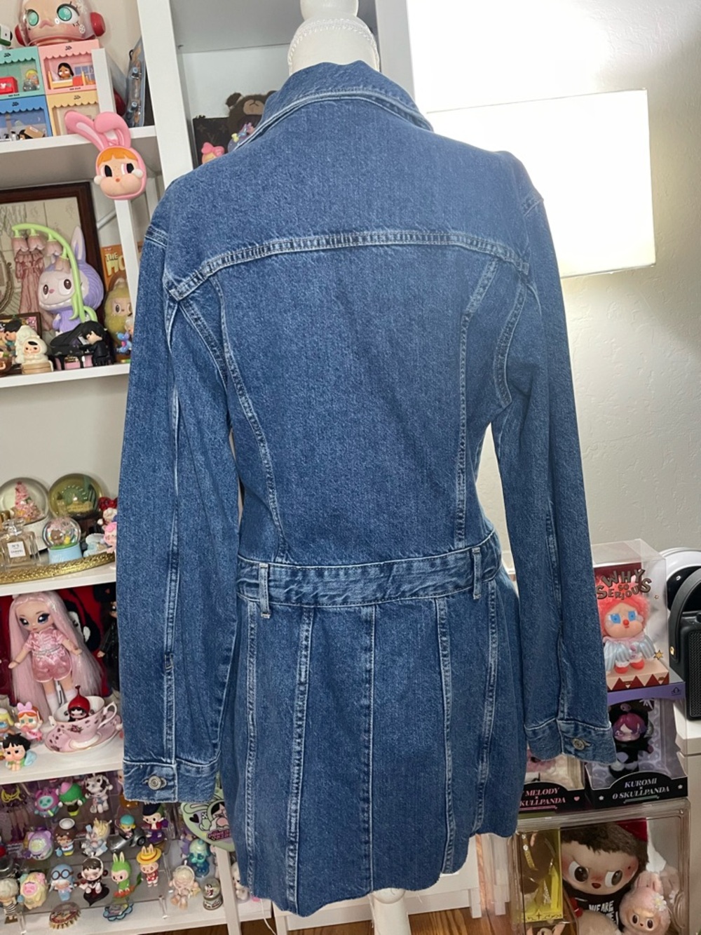 Zara Denim Shirt Dress NWT Size L Button Front Belted Raw Hem Mini 👖✨ - Picture 3 of 10